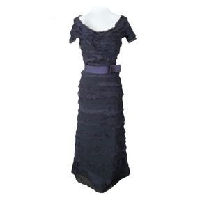 Tadashi Shoji 8 Navy Blue Tiered Ruffle Long Dress